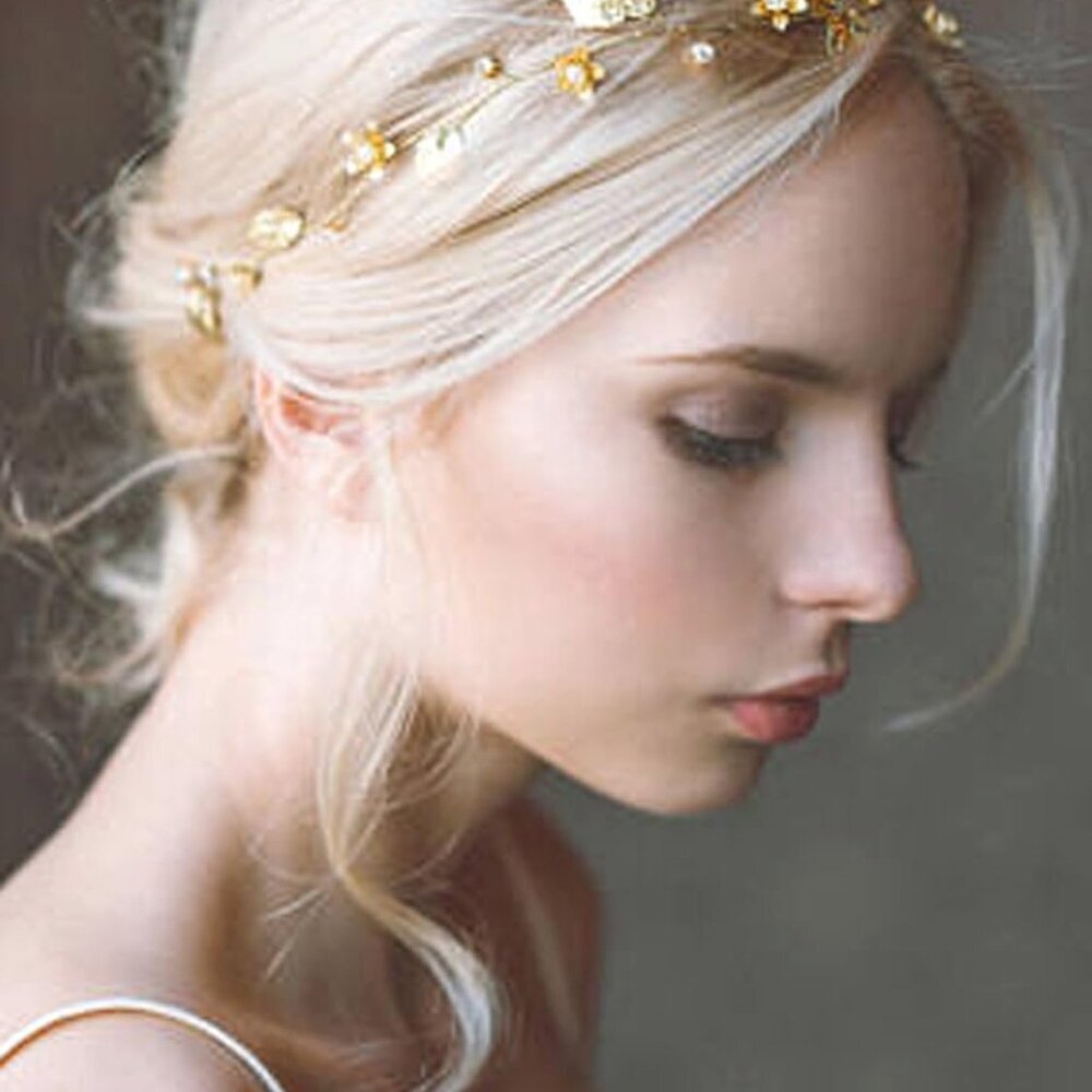 Bride Wedding Hair Vine Headband Gold Leaf Bridal Accessories for Women Gold